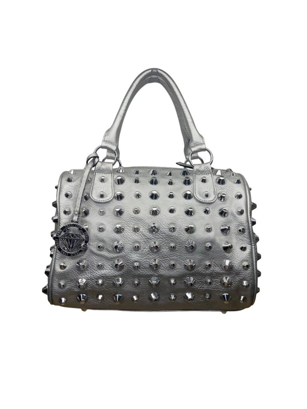 Traci Lynn Women’s Silver Faux Leather Studded Crossbody Strap Satchel Handbag